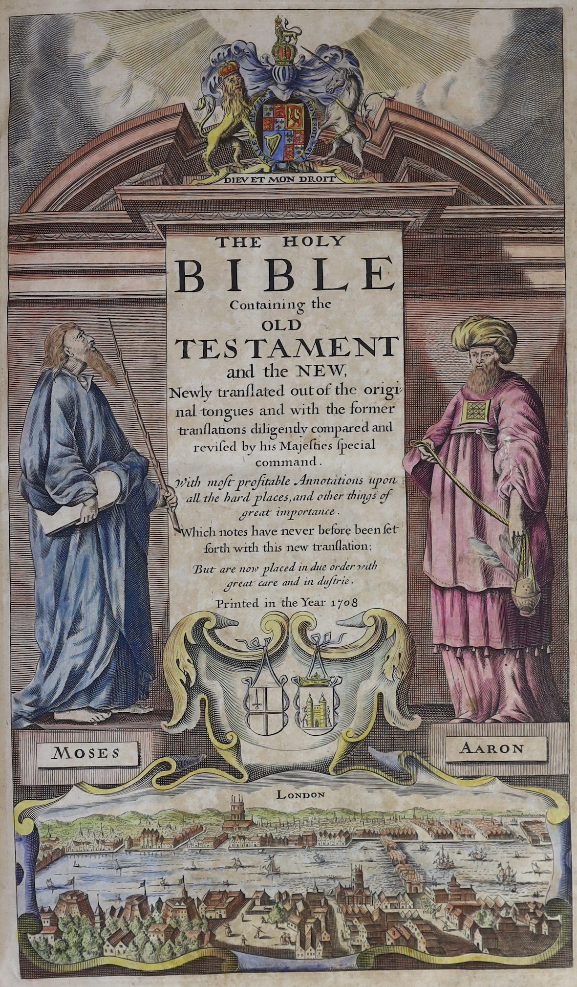 (Amsterdam - Printed 18th Century Folio Bible - Authorised Version, with Geneva Notes) The Holy Bible Containing the Old Testament and the New.......With most profitable Annotations....hand-coloured pictorial engraved an